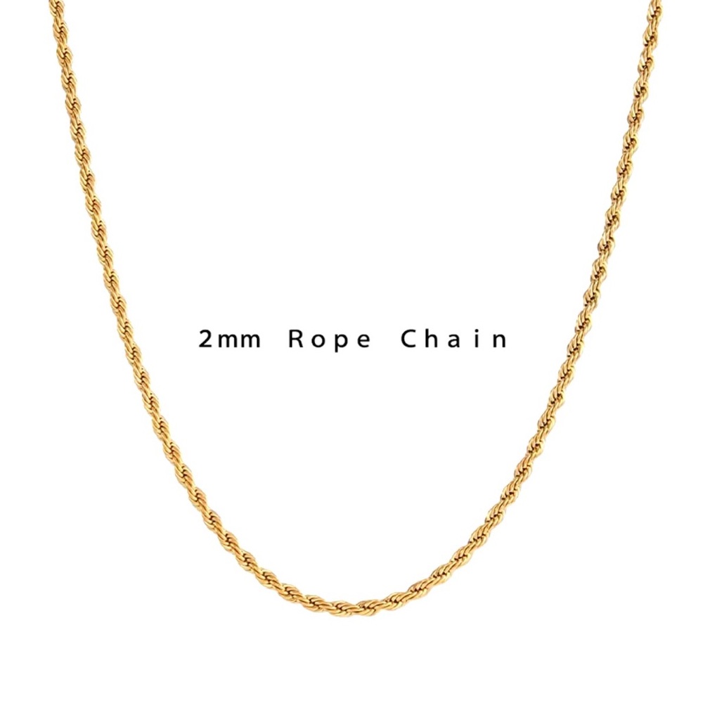 Classic Unisex 2mm Rope Chain Necklace 18k Gold Plated Stainless Steel Non Tarni - Picture 2 of 10